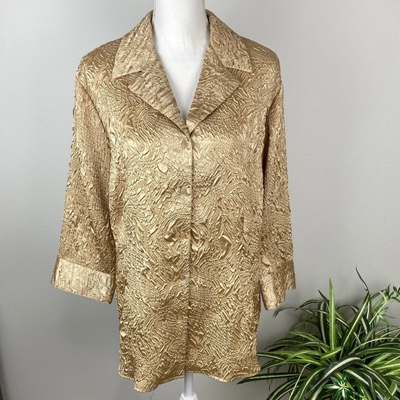 Cato Woman’s Plus Size 18/20W Button Up Gold Brocade Blazer 3/4 Sleeves EUC - Picture 2 of 12